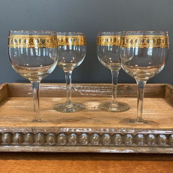 Dining Vintageset Of 4 Culver Wine Glasses Ornate Gold Trim Mid Century Modern Poshmark
